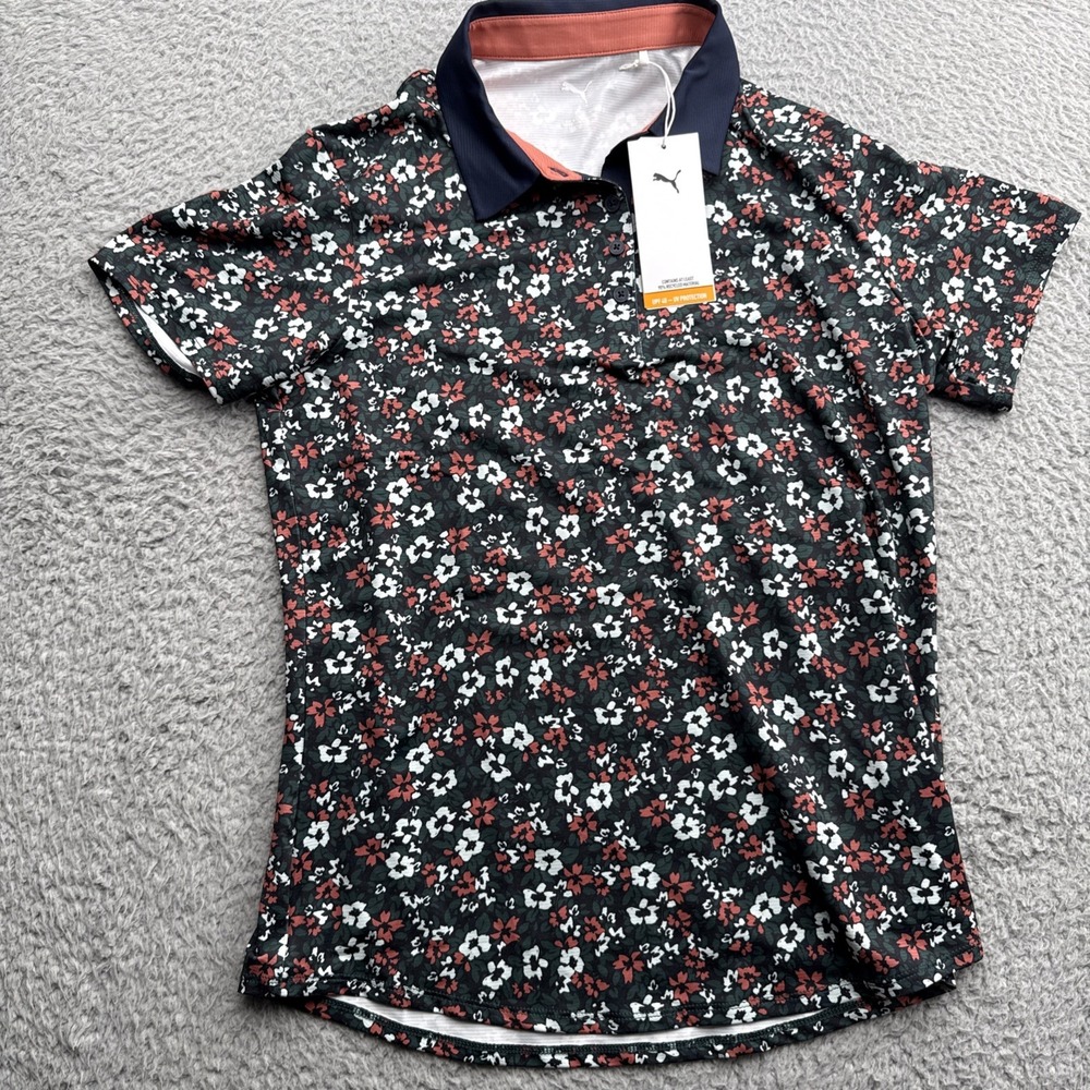 PUMA Golf Polo Shirt Womens Small Floral Burst Performance Tennis Top 632278-01